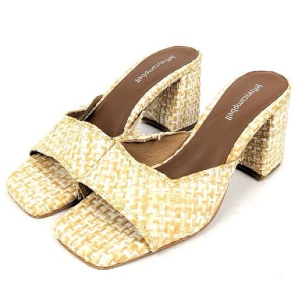 Jeffrey Campbell Melange Woven High Block Heel Slide Sandals- size 8